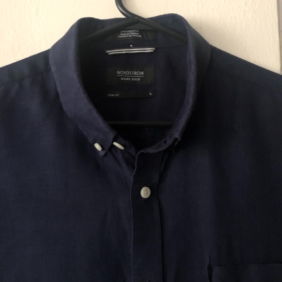 Nordstrom Men's Shop Solid Linen Short Sleeve - Picture 6 of 6